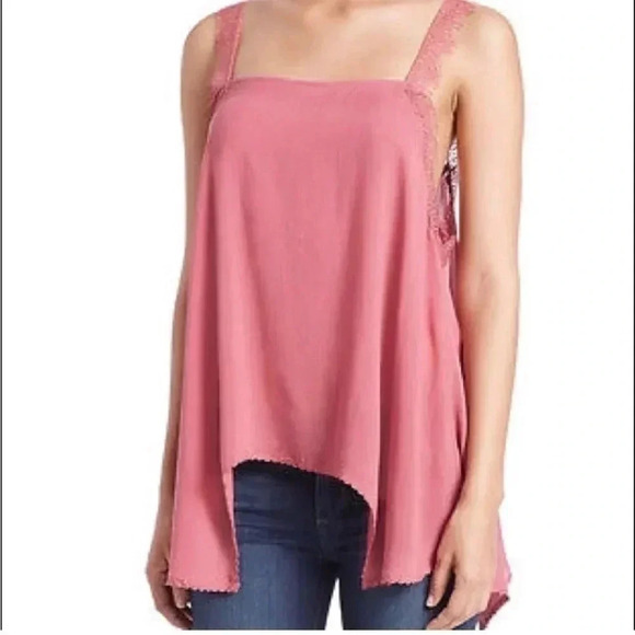 Free People Intimately Dobby Dot Rose Pink Lace Trim Cami Tank Top Size Small - Picture 2 of 7